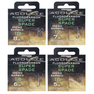 Drennan Acolyte Super Spade Hooks To 12" Fluorocarbon Hook Lengths