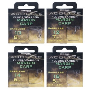 Drennan Acolyte Margin Carp Hooks To 12" Fluorocarbon Hook Lengths